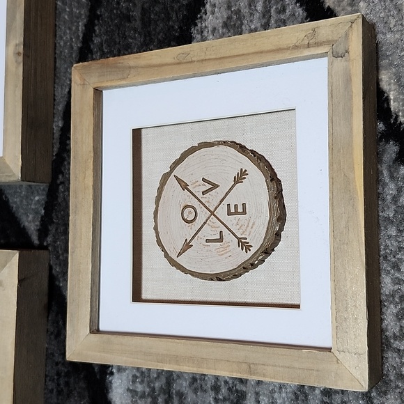 MINI ENGRAVED WOOD TREE SLICE SHADOW BOX 3 PC FRAME HOME WALL ART - Picture 2 of 10